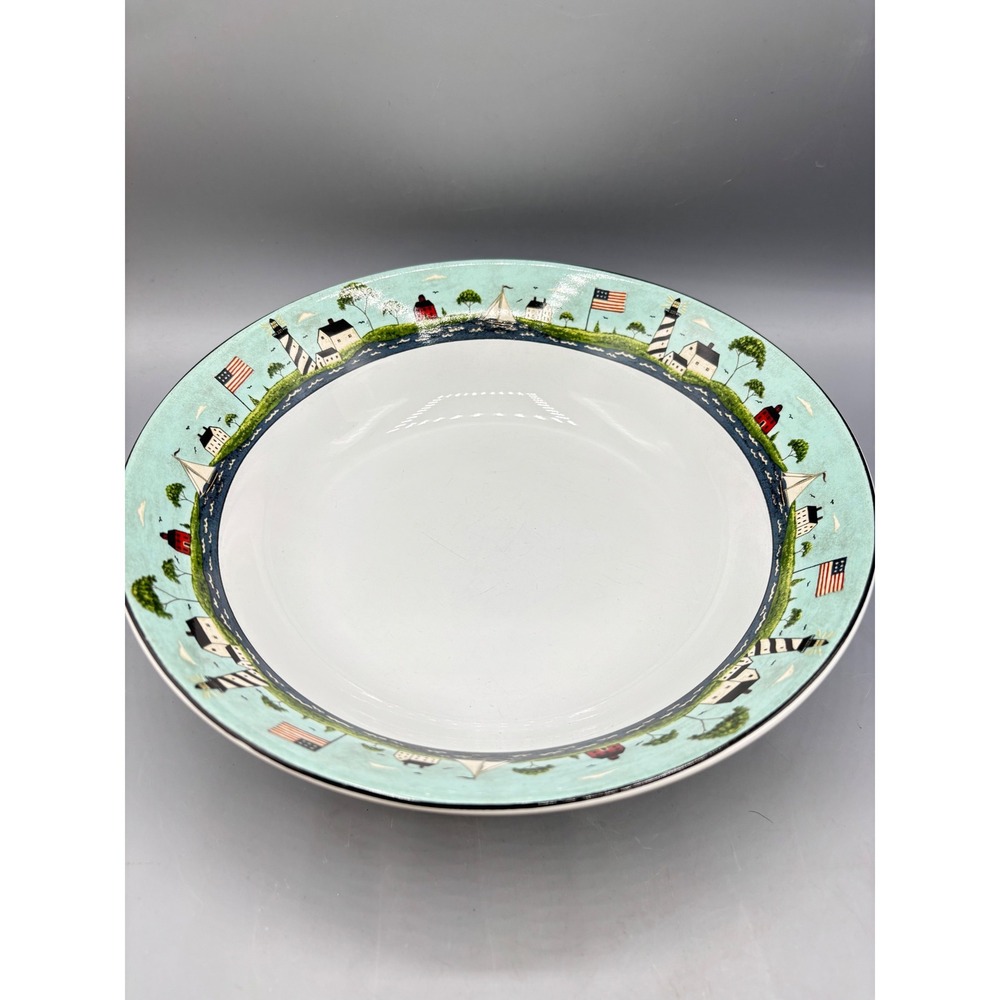 Warren Kimble Coastal Breeze Lighthouse‎ Sailboat Serving Bowl Stoneware